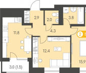 2-комн, 56 кв м, этаж 9/10 Воткинское шоссе, 45А к1