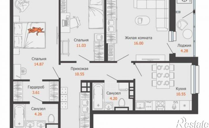 3-комн квартира в новом доме Ижевск, улица Холмогорова, 121