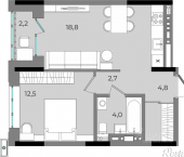 1-комн, 45 кв м, этаж 13/16 ул Фруктовая, 4