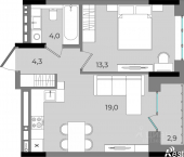 1-комн, 43 кв м, этаж 12/16 улица им. В. С. Тарасова, 7