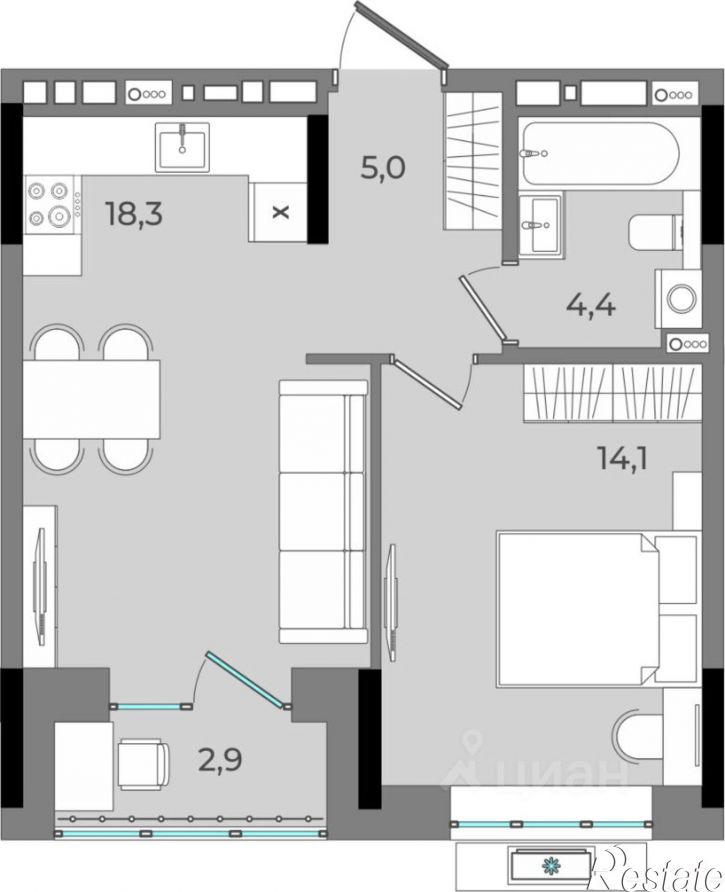 1-комн квартира в новом доме улица им. В. С. Тарасова, 7,  д. 7