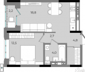 1-комн, 45 кв м, этаж 8/16 ул Фруктовая, 4