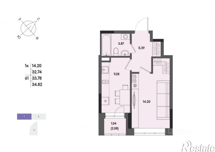 1-комн квартира в новом доме улица Джамбула (Джабаева), 89,  д. 89