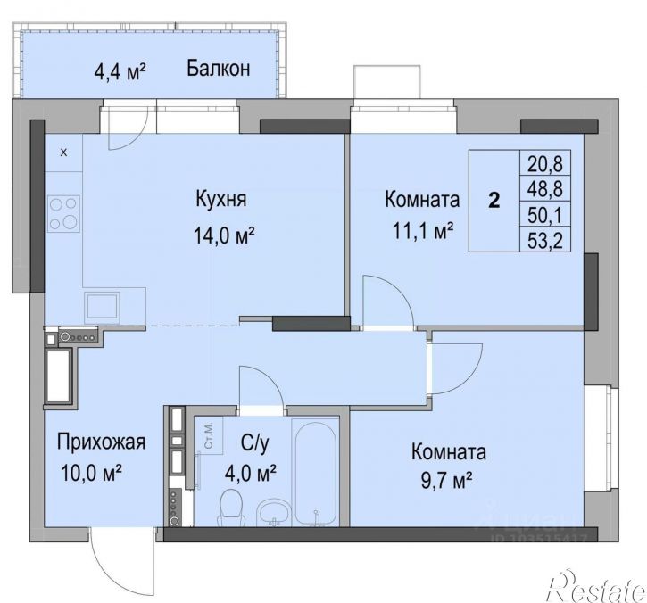 2-комн квартира в новом доме Ботенёвский переулок, 30 к1,  д. 30 к1