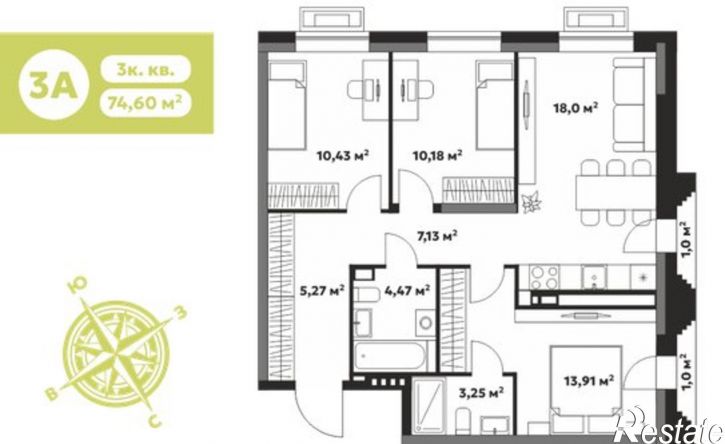 3-комн квартира в новом доме Якшур-Бодьинский тракт, 1,  д. 1