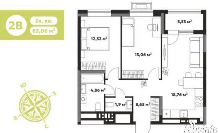 2-комн квартира в новом доме Якшур-Бодьинский тракт, 1,  д. 1
