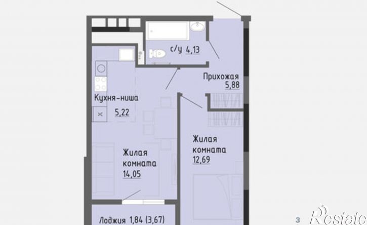 1-комн квартира в новом доме Ижевск, жилой район Культбаза, 10-й микрорайон, жилой комплекс Калинк
