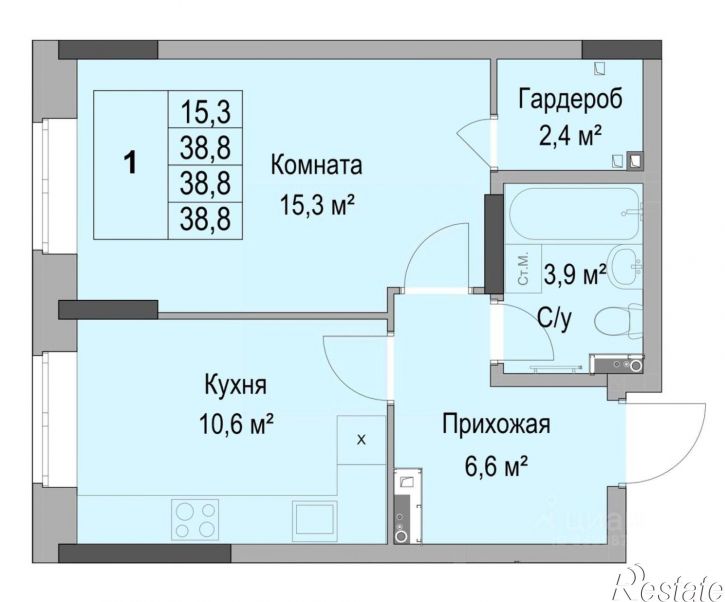 1-комн квартира в новом доме Ботенёвский переулок, 30 к1,  д. 30 к1
