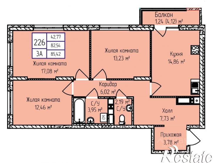 3-комн квартира в новом доме улица Героя России Ильфата Закирова, 20А,  д. 20А