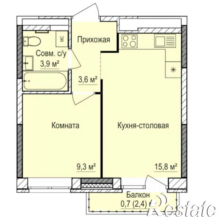 1-комн квартира в новом доме Буммашевская улица, 58А,  д. 58А